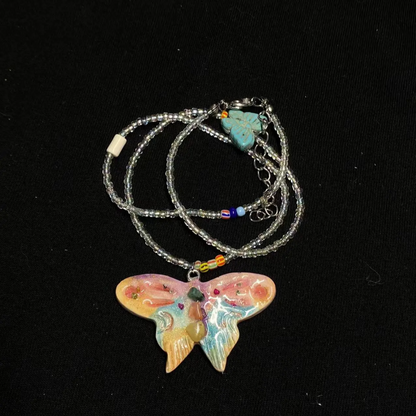 Beaded Butterfly Necklace | Handmade Art | Stone Clay Pendant