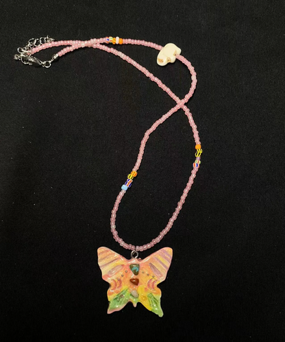 Beaded Butterfly Necklace | Handmade Art | Stone Clay Pendant