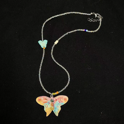 Beaded Butterfly Necklace | Handmade Art | Stone Clay Pendant