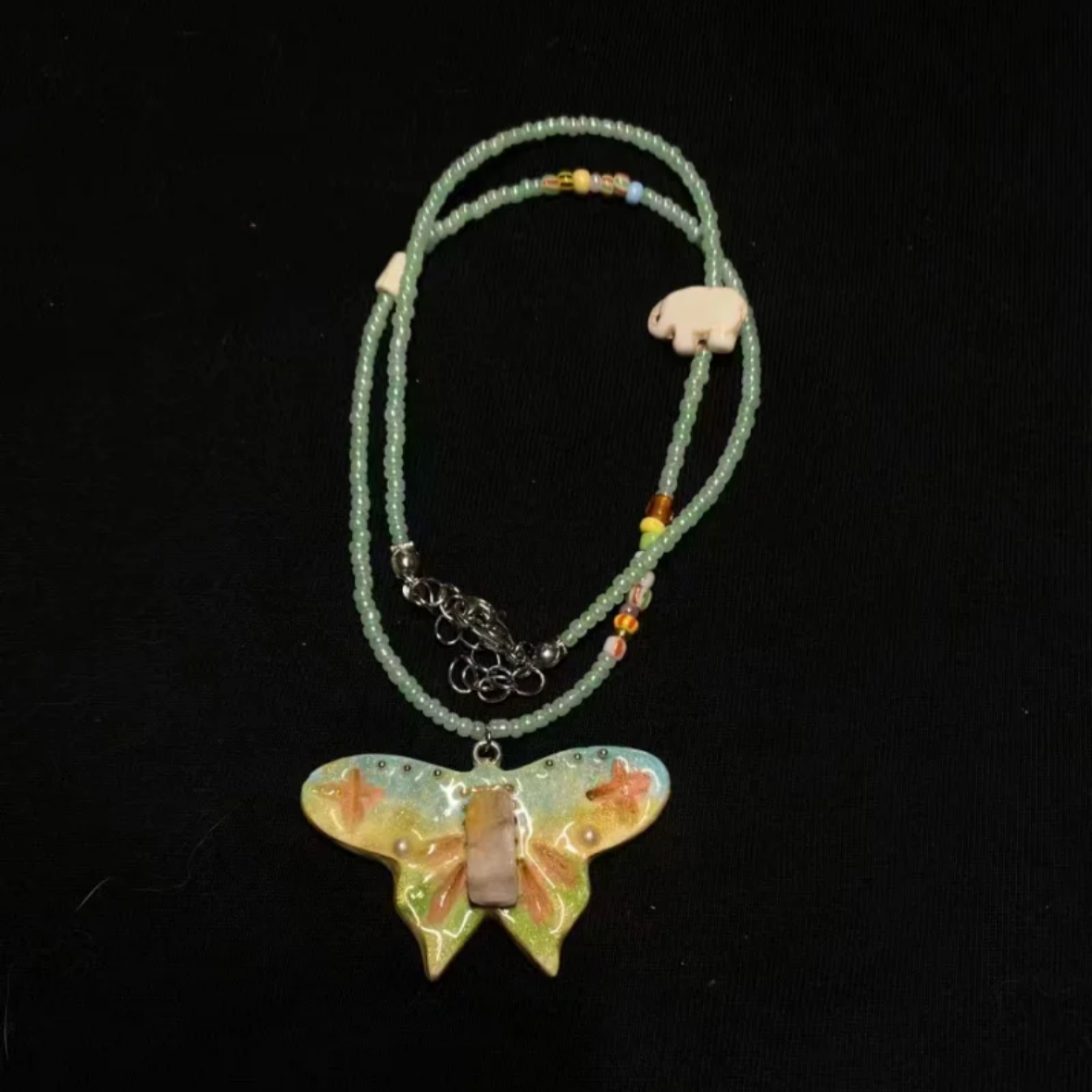 Beaded Butterfly Necklace | Handmade Art | Stone Clay Pendant