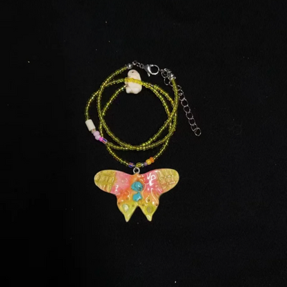 Beaded Butterfly Necklace | Handmade Art | Stone Clay Pendant