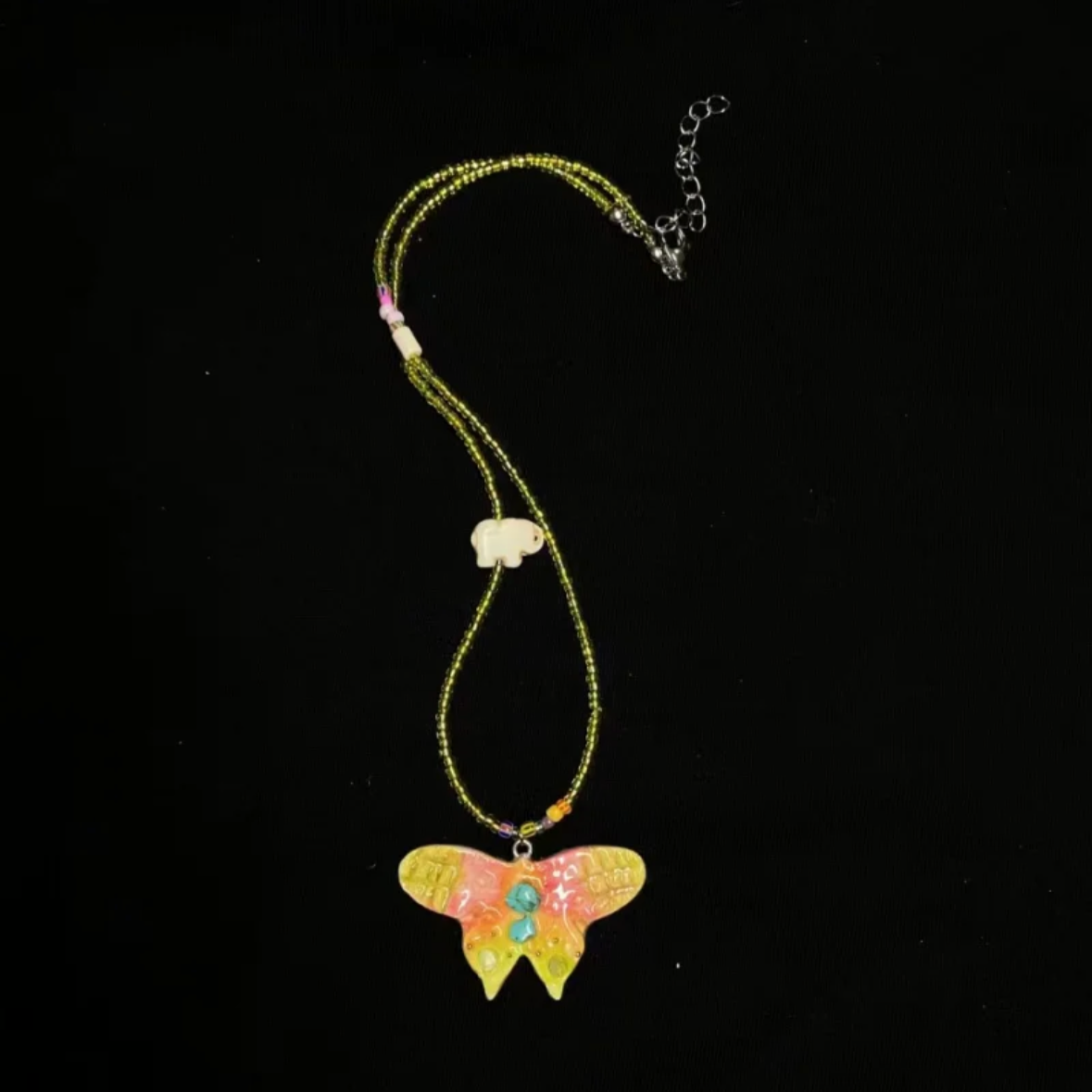 Beaded Butterfly Necklace | Handmade Art | Stone Clay Pendant