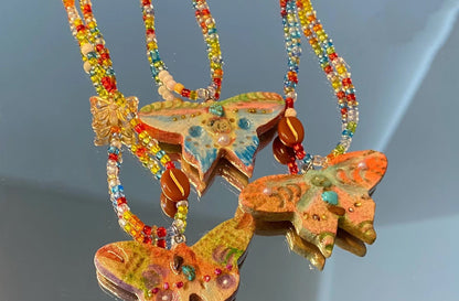 Beaded Butterfly Necklace | Handmade Art | Stone Clay Pendant