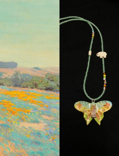 Beaded Butterfly Necklace | Handmade Art | Stone Clay Pendant