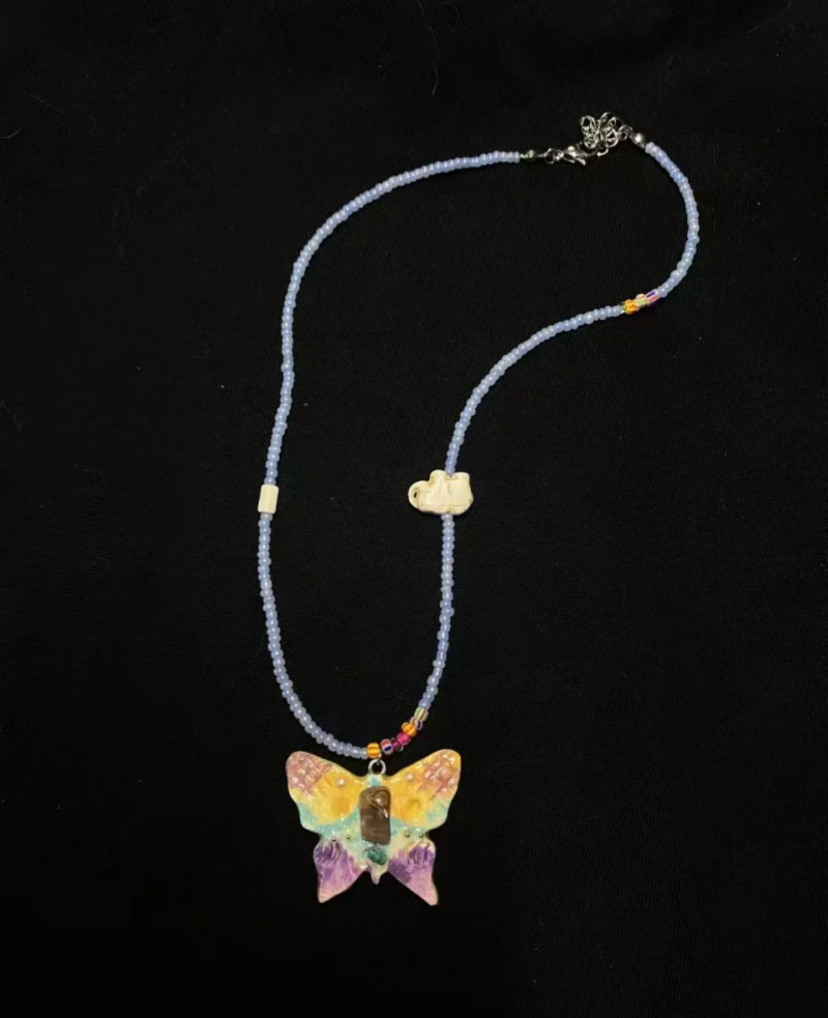 Beaded Butterfly Necklace | Handmade Art | Stone Clay Pendant