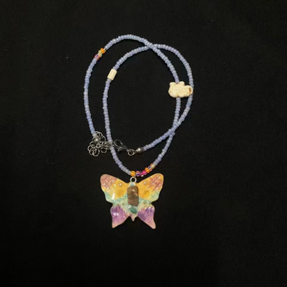 Beaded Butterfly Necklace | Handmade Art | Stone Clay Pendant