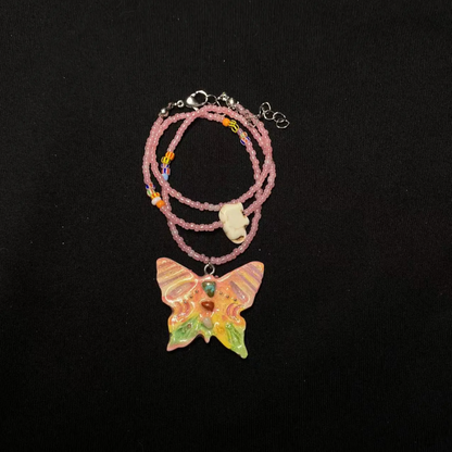 Beaded Butterfly Necklace | Handmade Art | Stone Clay Pendant