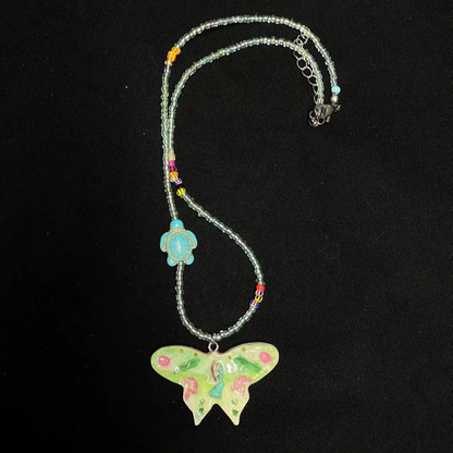 Beaded Butterfly Necklace | Handmade Art | Stone Clay Pendant