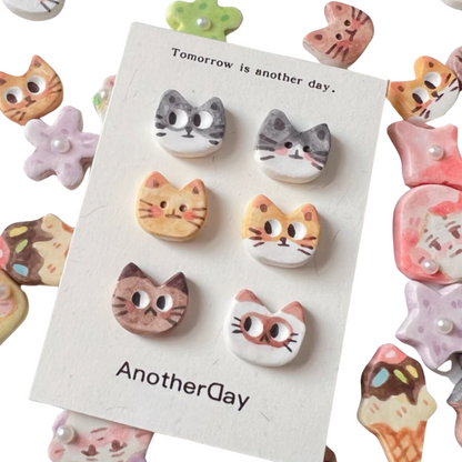 Cat Stud Earrings | Clay Art | Double Kitten Cuties