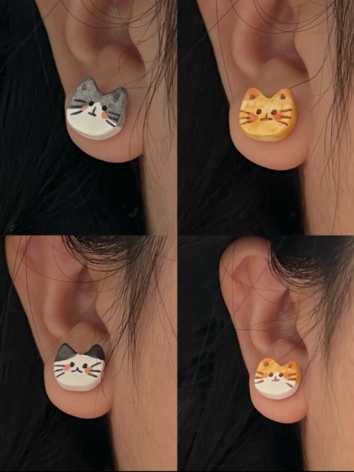 Cat Stud Earrings | Clay Art | Double Kitten Cuties