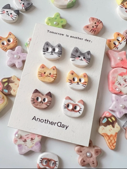 Cat Stud Earrings | Clay Art | Double Kitten Cuties